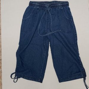 Karen Scott Blue 100% Cotton Drawstring Capris